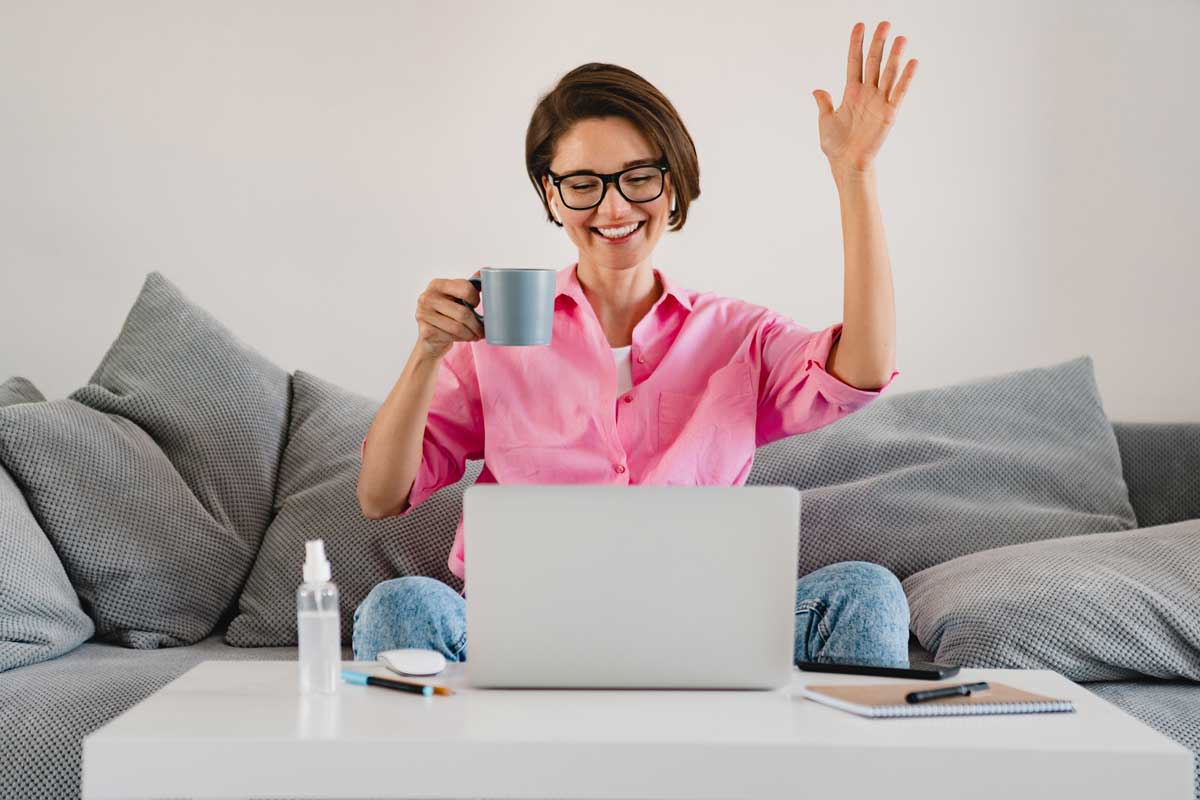 Happy lady working from home