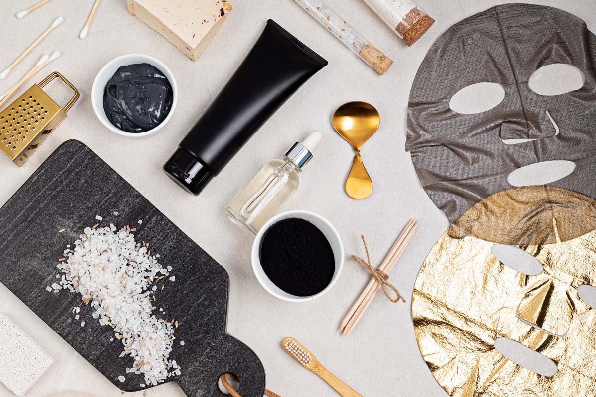 flat lay of cosmetic products